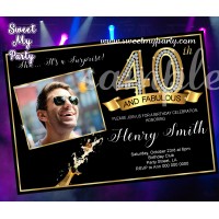 40th and Fabulous Birthday Party Invitation with photo,Gold Diamonds 40th Birthday Bash Invitation,(14ab)